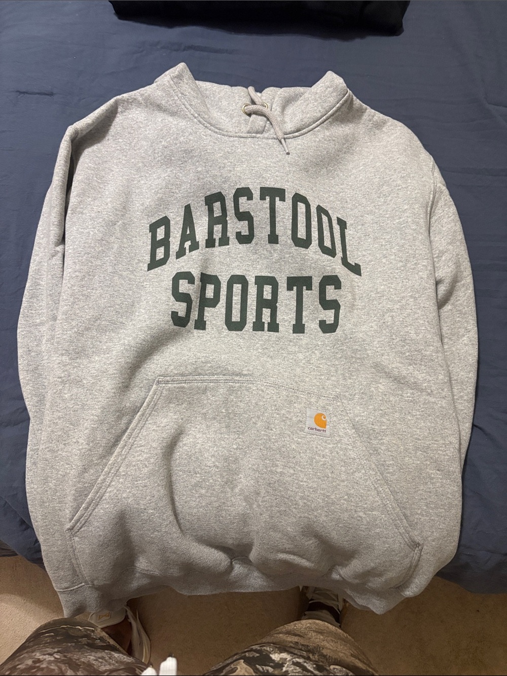 Carhartt Light Gray Pullover Hoodie with Dark Green Graphic